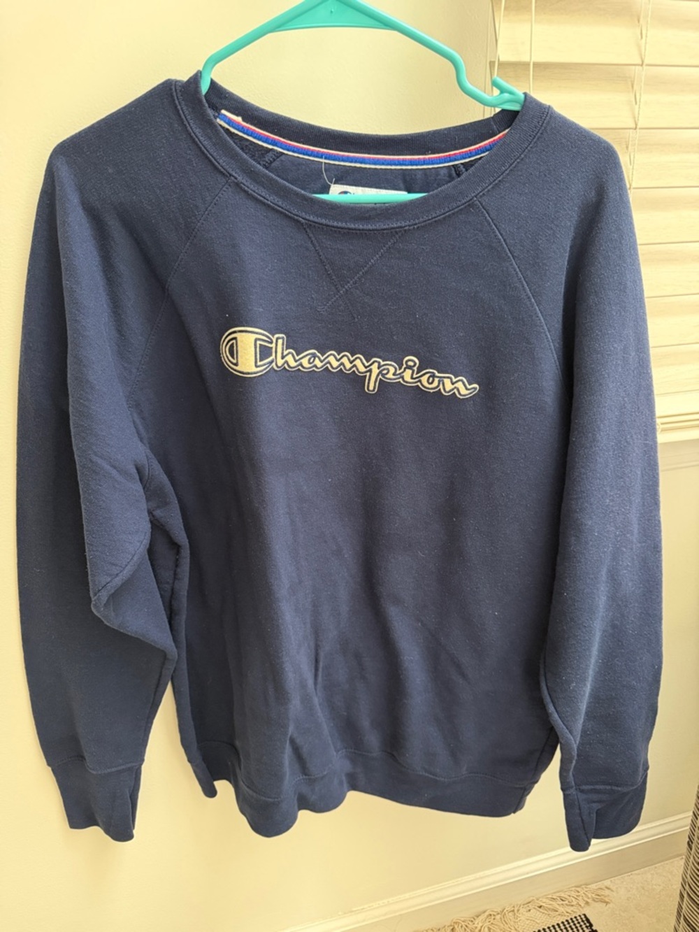 Champion Navy Blue Crewneck Sweatshirt with Embroidered Logo